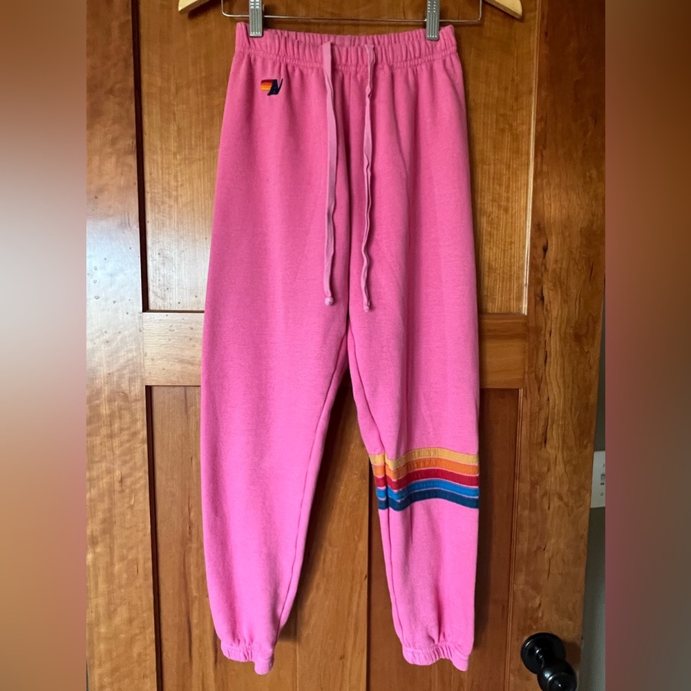 Aviator Nation. Womens Rainbow Stitch Sweatpants. Pink. Size Adult XS
